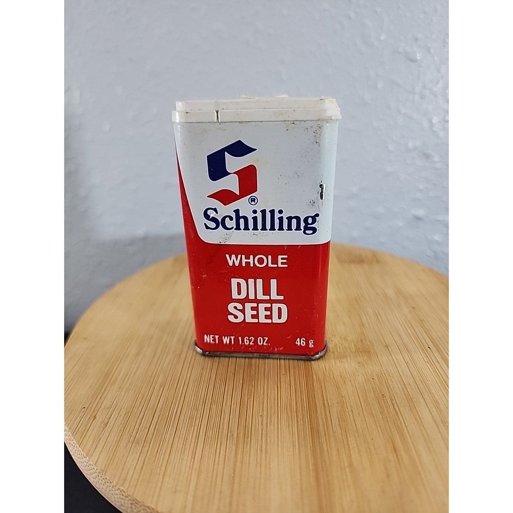 Vintage Tin ‎ 1977 Schilling Whole Dill  Seed Spice Tin 1.62 Ozs Not Empty